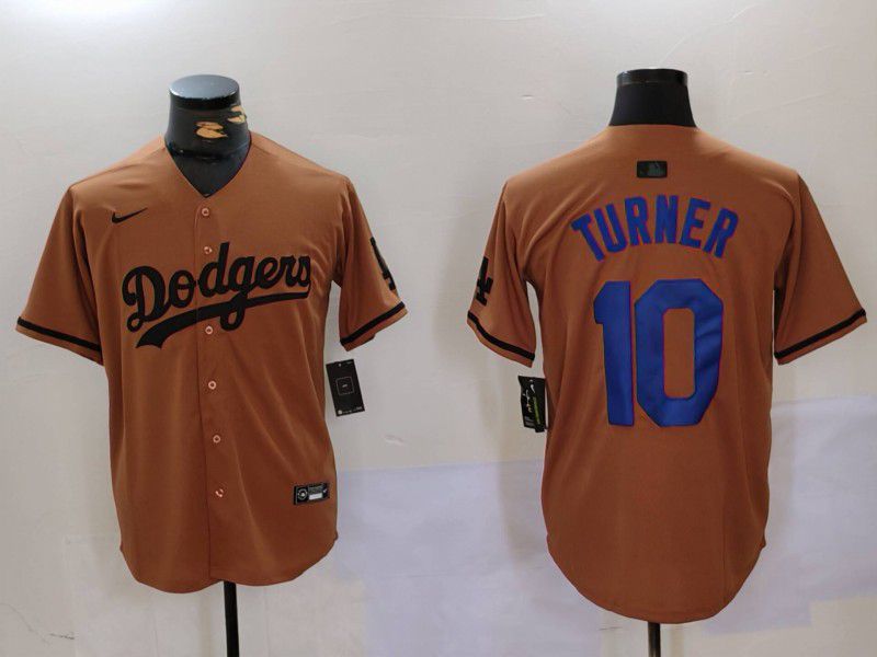 Men Los Angeles Dodgers #10 Turner army green joint name 2024 Nike MLB Jersey style 3->los angeles dodgers->MLB Jersey